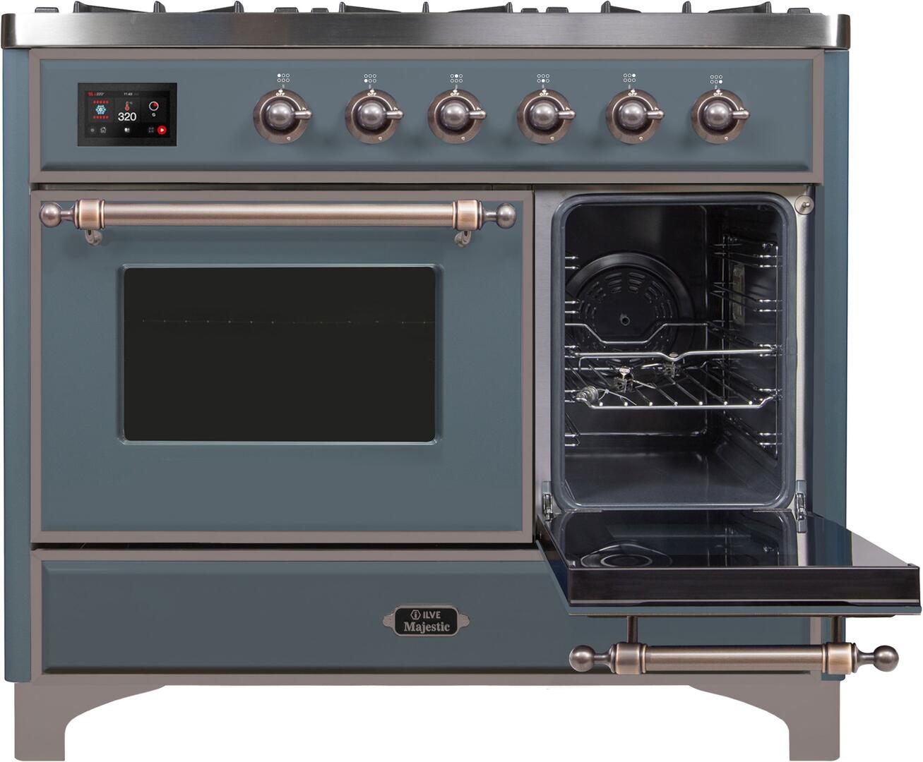 Ilve UMD10FDNS3BGB Majestic Ii 40 Inch Dual Fuel Natural Gas Freestanding Range In Blue Grey With Bronze Trim