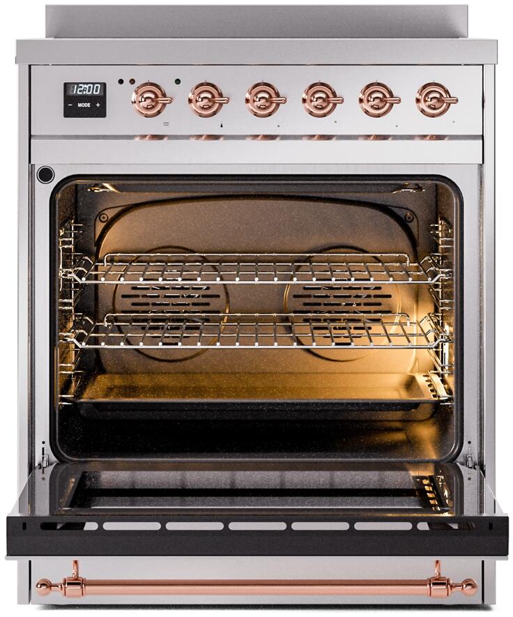 Ilve UPI304NMPSSP Nostalgie Ii 30 Inch Electric Freestanding Range In Stainless Steel With Copper Trim