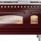 Ilve UP48FNMPBUB Nostalgie Ii 48 Inch Dual Fuel Natural Gas Freestanding Range In Burgundy With Bronze Trim