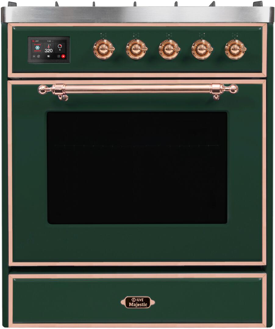 Ilve UM30DNE3EGPLP Majestic Ii 30 Inch Dual Fuel Liquid Propane Freestanding Range In Emerald Green With Copper Trim