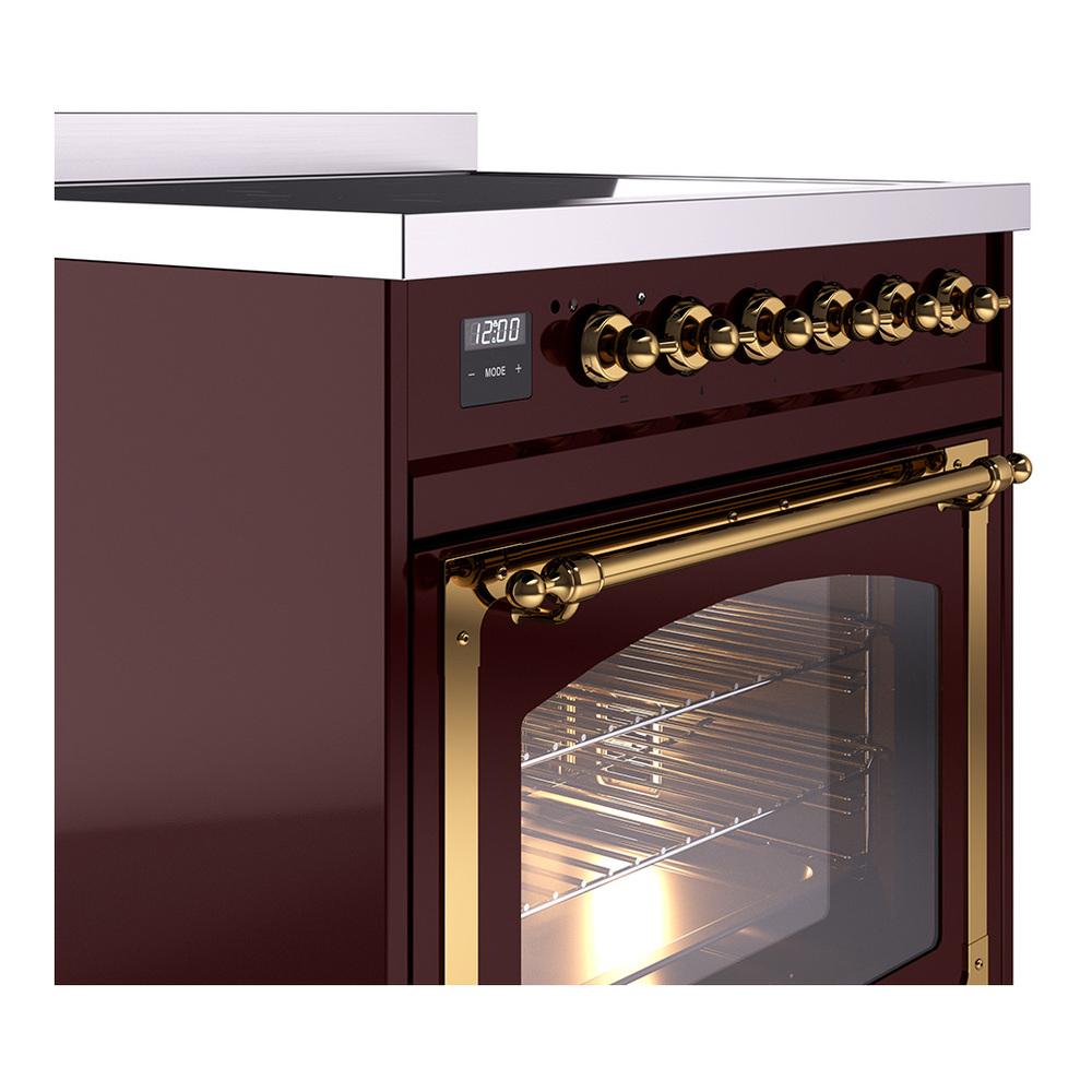 Ilve UNI304NMPBUG Ilve Uni304Nmpbug Nostalgie Ii Noblesse 30" Induction Range (Triple Glass Door, Burgundy, Brass)