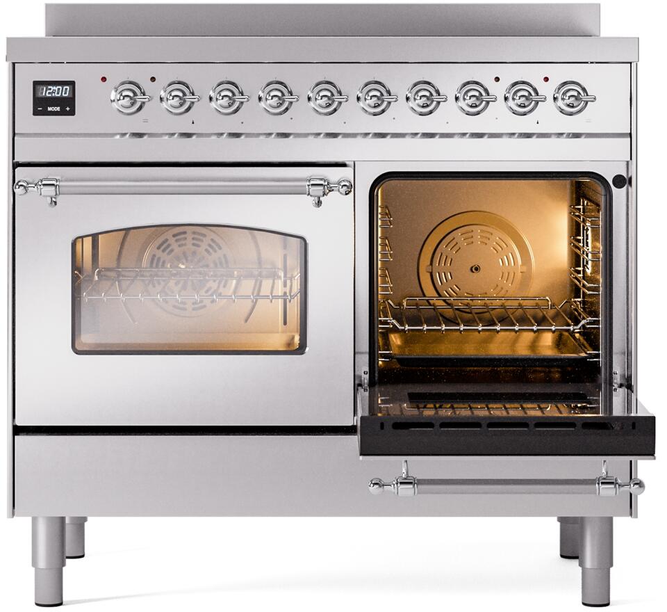 Ilve UPDI406NMPSSC Nostalgie Ii 40 Inch Electric Freestanding Range In Stainless Steel With Chrome Trim