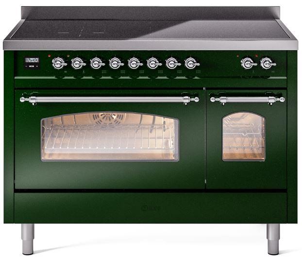 Ilve UPI486NMPEGC Nostalgie Ii 48 Inch Electric Freestanding Range In Emerald Green With Chrome Trim