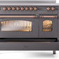 Ilve UPI486NMPMGP Nostalgie Ii 48 Inch Electric Freestanding Range In Matte Graphite With Copper Trim