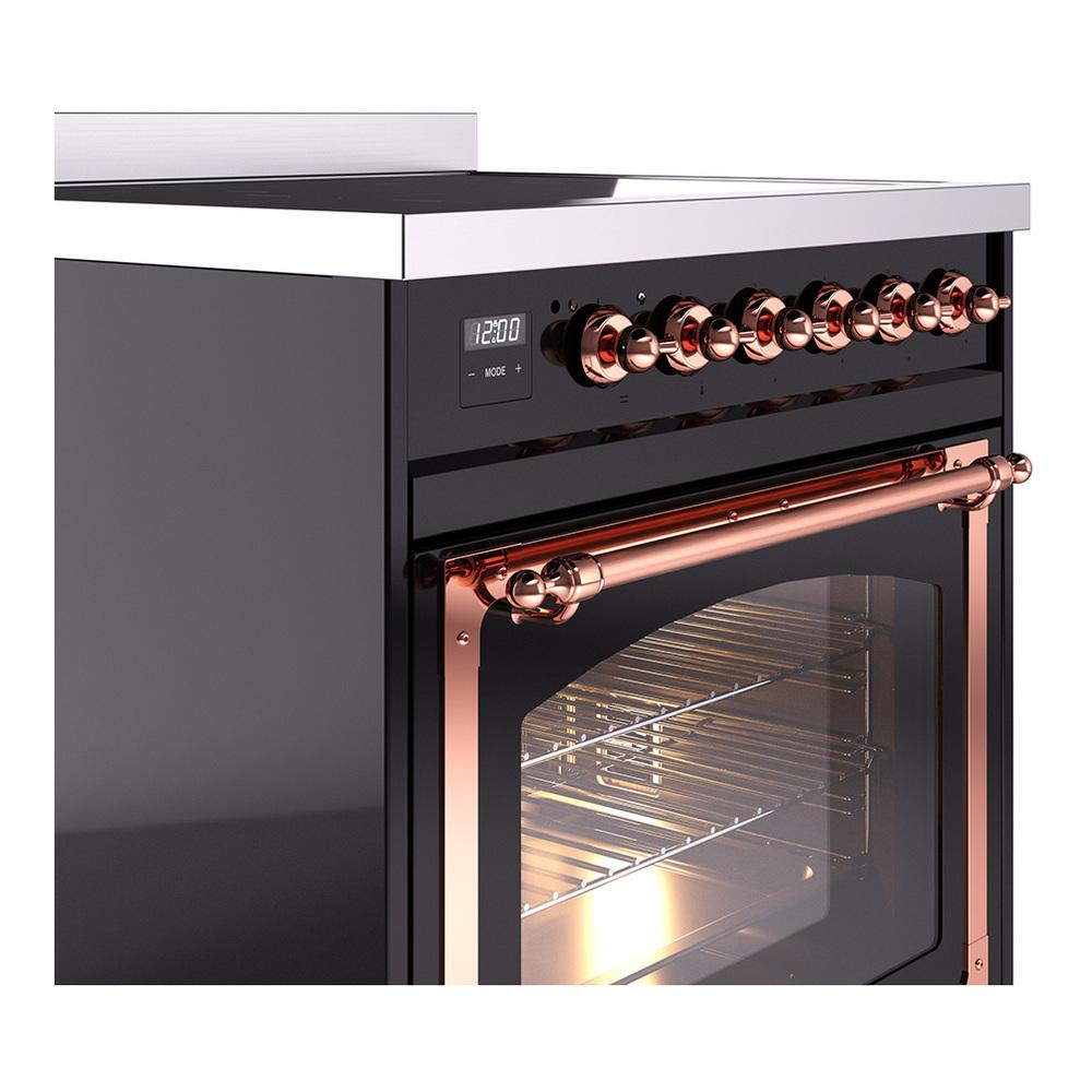 Ilve UNI304NMPBKP Ilve Uni304Nmpbkp Nostalgie Ii Noblesse 30" Induction Range (Triple Glass Door, Glossy Black, Copper)