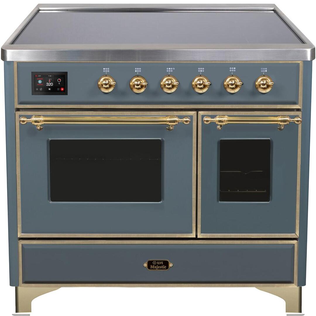 Ilve UMDI10NS3BGG Majestic Ii 40 Inch Electric Freestanding Range In Blue Grey With Brass Trim