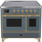 Ilve UMDI10NS3BGG Majestic Ii 40 Inch Electric Freestanding Range In Blue Grey With Brass Trim