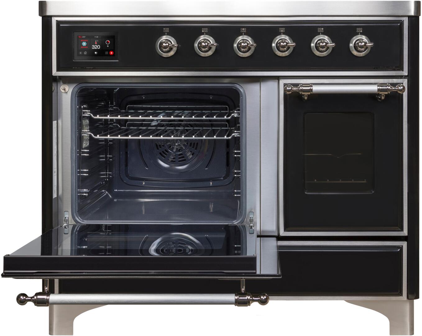 Ilve UMDI10NS3BKC Majestic Ii 40 Inch Electric Freestanding Range In Glossy Black With Chrome Trim