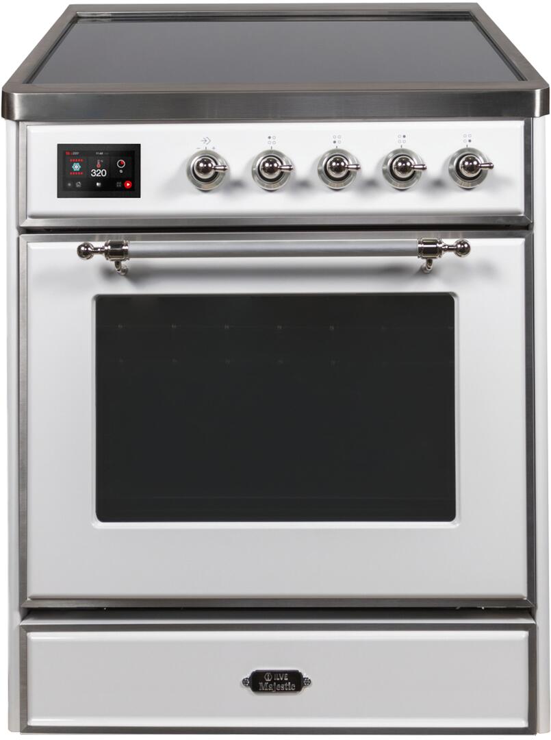 Ilve UMI30NE3WHC Majestic Ii 30 Inch Electric Freestanding Range In White With Chrome Trim