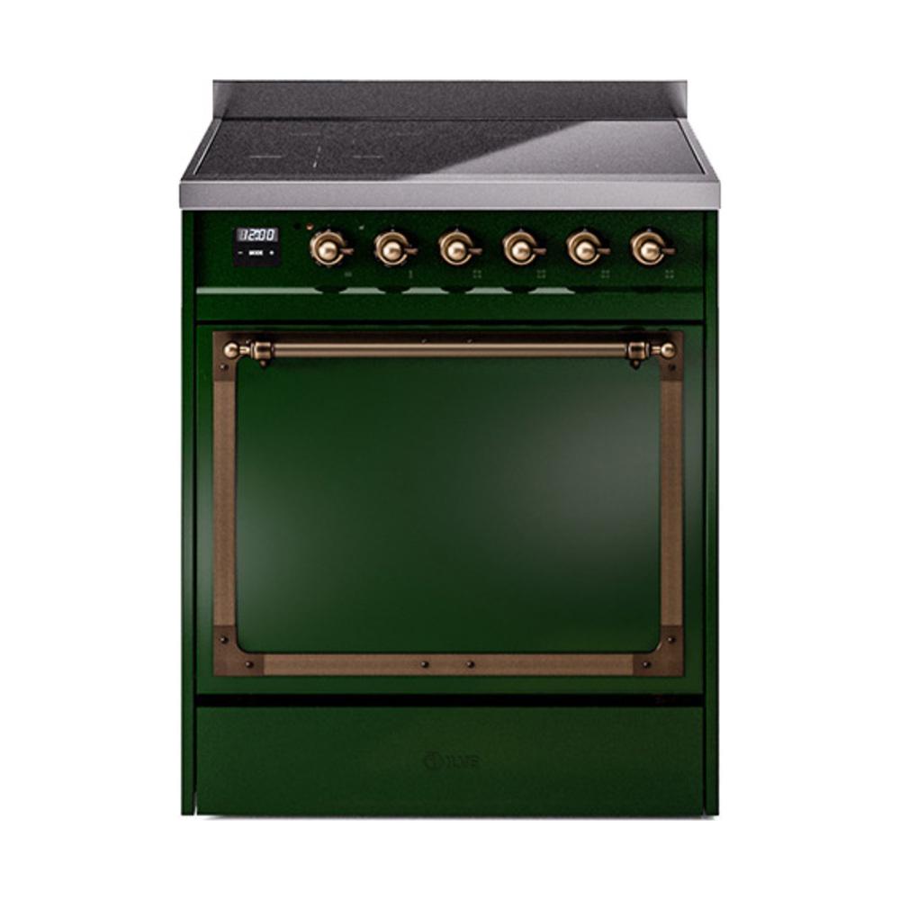 Ilve UNI304QNMPEGB Ilve Uni304Qnmpegb Nostalgie Ii Noblesse 30" Induction Range (Solid Door, Emerald Green, Burnished)