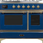 Ilve UMD10FDNS3MBGLP Majestic Ii 40 Inch Dual Fuel Liquid Propane Freestanding Range In Blue With Brass Trim