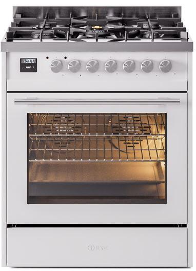 Ilve UP30WMPWH Professional Plus Ii 30 Inch Dual Fuel Natural Gas Freestanding Range In White With Trim