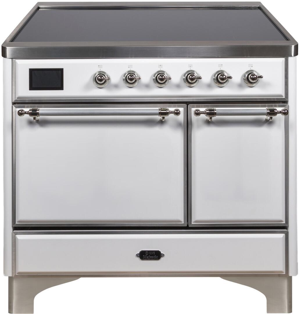 Ilve UMDI10QNS3WHC Majestic Ii 40 Inch Electric Freestanding Range In White With Chrome Trim