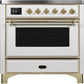 Ilve UMI09NS3WHG Majestic Ii 36 Inch Electric Freestanding Range In White With Brass Trim