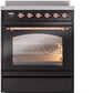 Ilve UPI304NMPBKP Nostalgie Ii 30 Inch Electric Freestanding Range In Glossy Black With Copper Trim