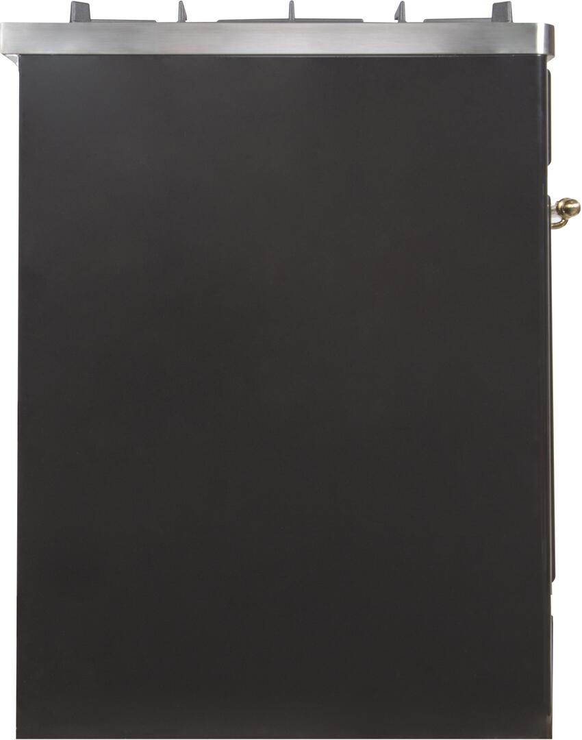 Ilve UM30DNE3BKG Majestic Ii 30 Inch Dual Fuel Natural Gas Freestanding Range In Glossy Black With Brass Trim