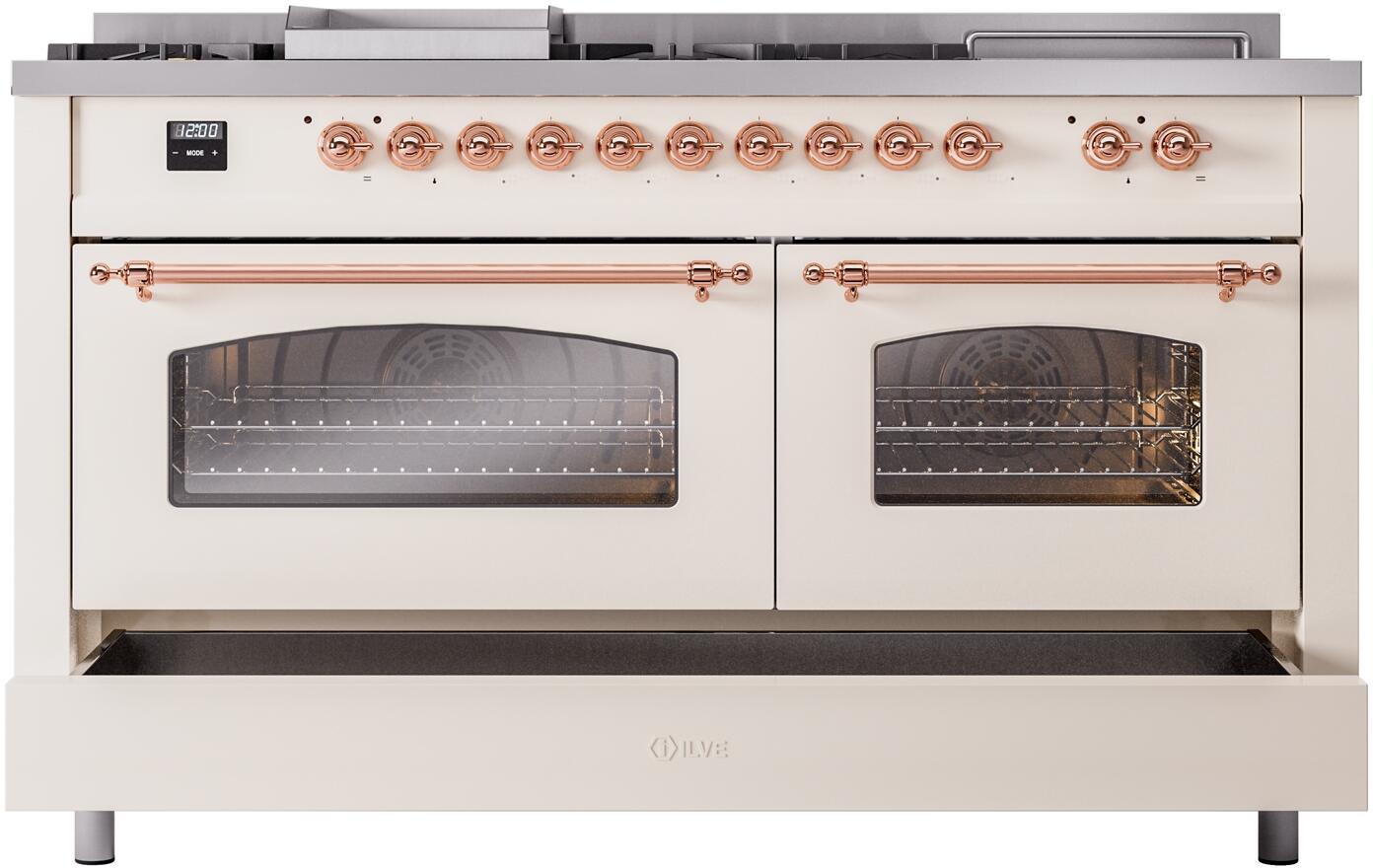 Ilve UP60FSNMPAWP Nostalgie Ii 60 Inch Dual Fuel Natural Gas Freestanding Range In Antique White With Copper Trim