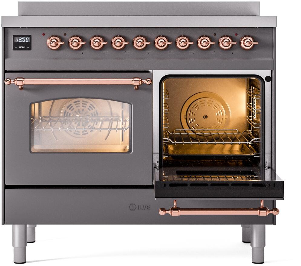 Ilve UPDI406NMPMGP Nostalgie Ii 40 Inch Electric Freestanding Range In Matte Graphite With Copper Trim