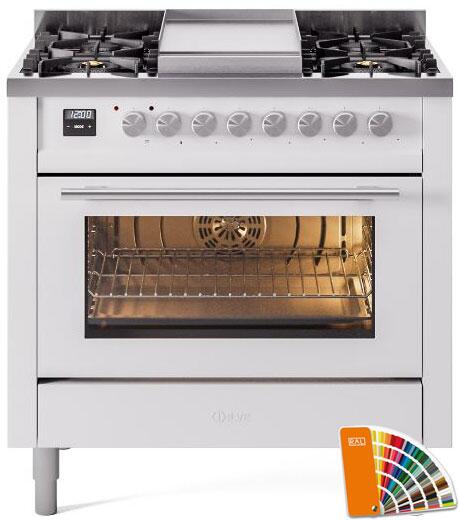 Ilve UP36FWMPRALP Professional Plus Ii 36 Inch Dual Fuel Liquid Propane Freestanding Range In Ral Custom Color With Trim