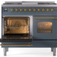 Ilve UPD40FNMPBGG Nostalgie Ii 40 Inch Dual Fuel Natural Gas Freestanding Range In Blue Grey With Brass Trim