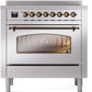 Ilve UPI366NMPSSB Nostalgie Ii 36 Inch Electric Freestanding Range In Stainless Steel With Bronze Trim