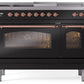 Ilve UP48FSNMPBKC Nostalgie Ii 48 Inch Dual Fuel Natural Gas Freestanding Range In Glossy Black With Copper Trim