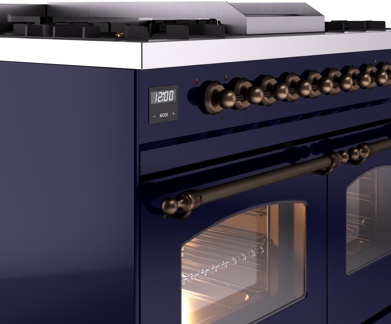 Ilve UPD40FNMPMBB Nostalgie Ii 40 Inch Dual Fuel Natural Gas Freestanding Range In Blue With Bronze Trim