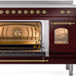 Ilve UPI486NMPBUG Nostalgie Ii 48 Inch Electric Freestanding Range In Burgundy With Brass Trim