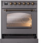 Ilve UPI304NMPMGB Nostalgie Ii 30 Inch Electric Freestanding Range In Matte Graphite With Bronze Trim