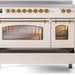 Ilve UPI486NMPAWG Nostalgie Ii 48 Inch Electric Freestanding Range In Antique White With Brass Trim