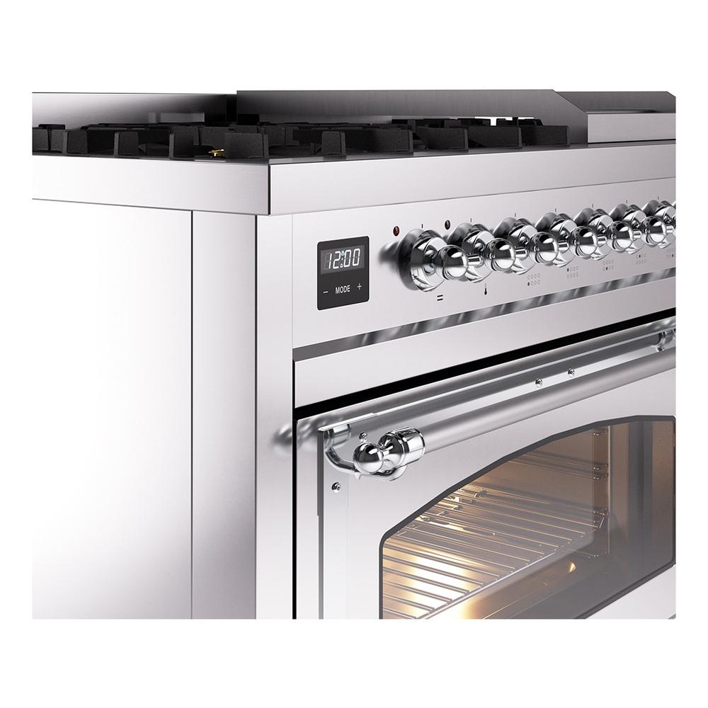 Ilve UN48FNMPSSCLP Ilve Un48Fnmpssclp Nostalgie Ii Noblesse 48" Dual Fuel Range (8 Sealed Burners + Griddle, Liquid Propane, Triple Glass Door, Stainless Steel, Chrome)