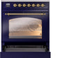 Ilve UP30NMPMBGLP Nostalgie Ii 30 Inch Dual Fuel Liquid Propane Freestanding Range In Blue With Brass Trim