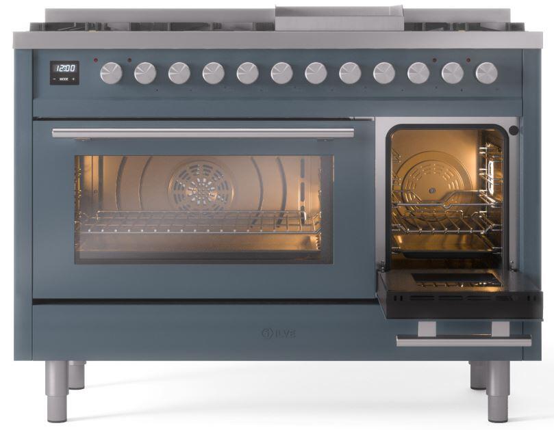 Ilve UP48FWMPBG Professional Plus Ii 48 Inch Dual Fuel Natural Gas Freestanding Range In Blue Grey With Trim