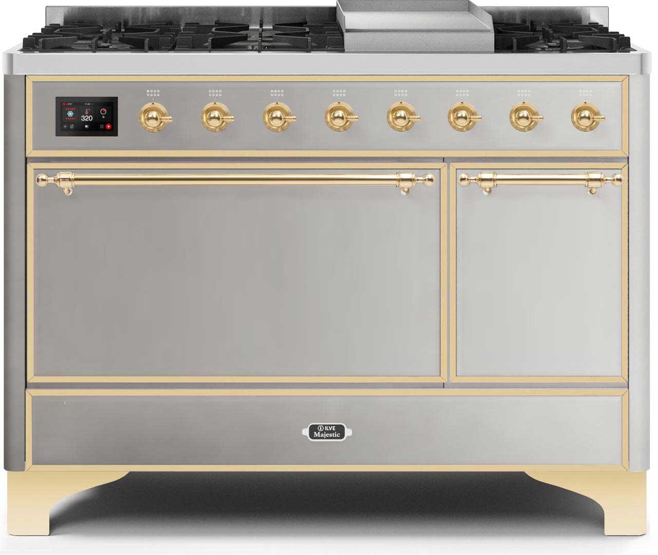 Ilve UM12FDQNS3SSG Majestic Ii 48 Inch Dual Fuel Natural Gas Freestanding Range In Stainless Steel With Brass Trim