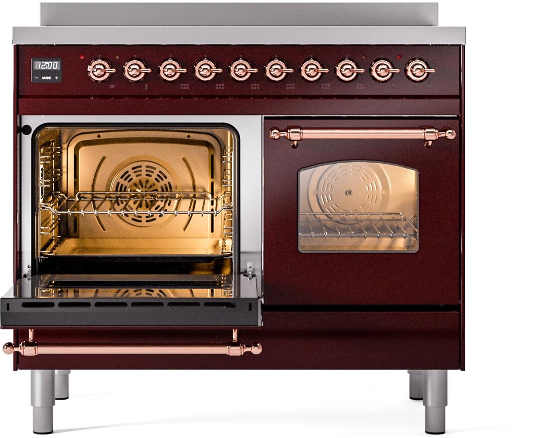 Ilve UPDI406NMPBUP Nostalgie Ii 40 Inch Electric Freestanding Range In Burgundy With Copper Trim