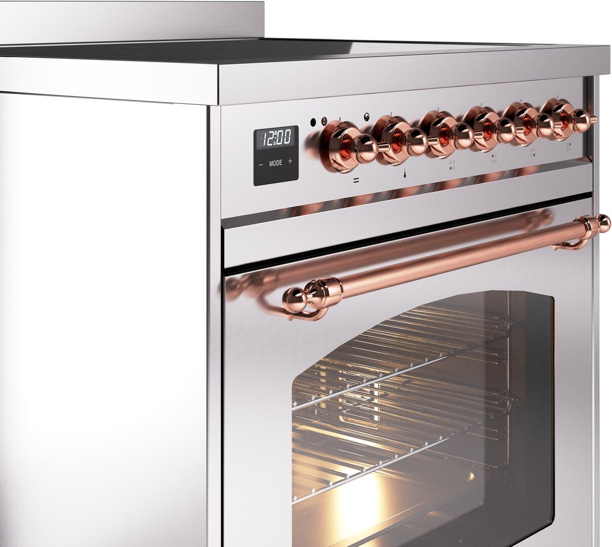 Ilve UPI304NMPSSP Nostalgie Ii 30 Inch Electric Freestanding Range In Stainless Steel With Copper Trim