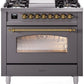 Ilve UP36FNMPMGGLP Nostalgie Ii 36 Inch Dual Fuel Liquid Propane Freestanding Range In Matte Graphite With Brass Trim