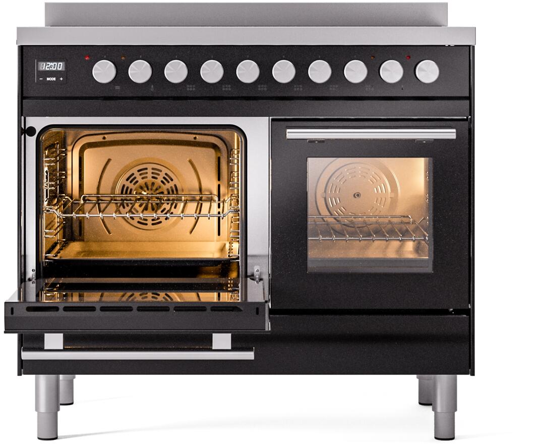 Ilve UPDI406WMPBK Professional Plus Ii 40 Inch Electric Freestanding Range In Glossy Black With Trim