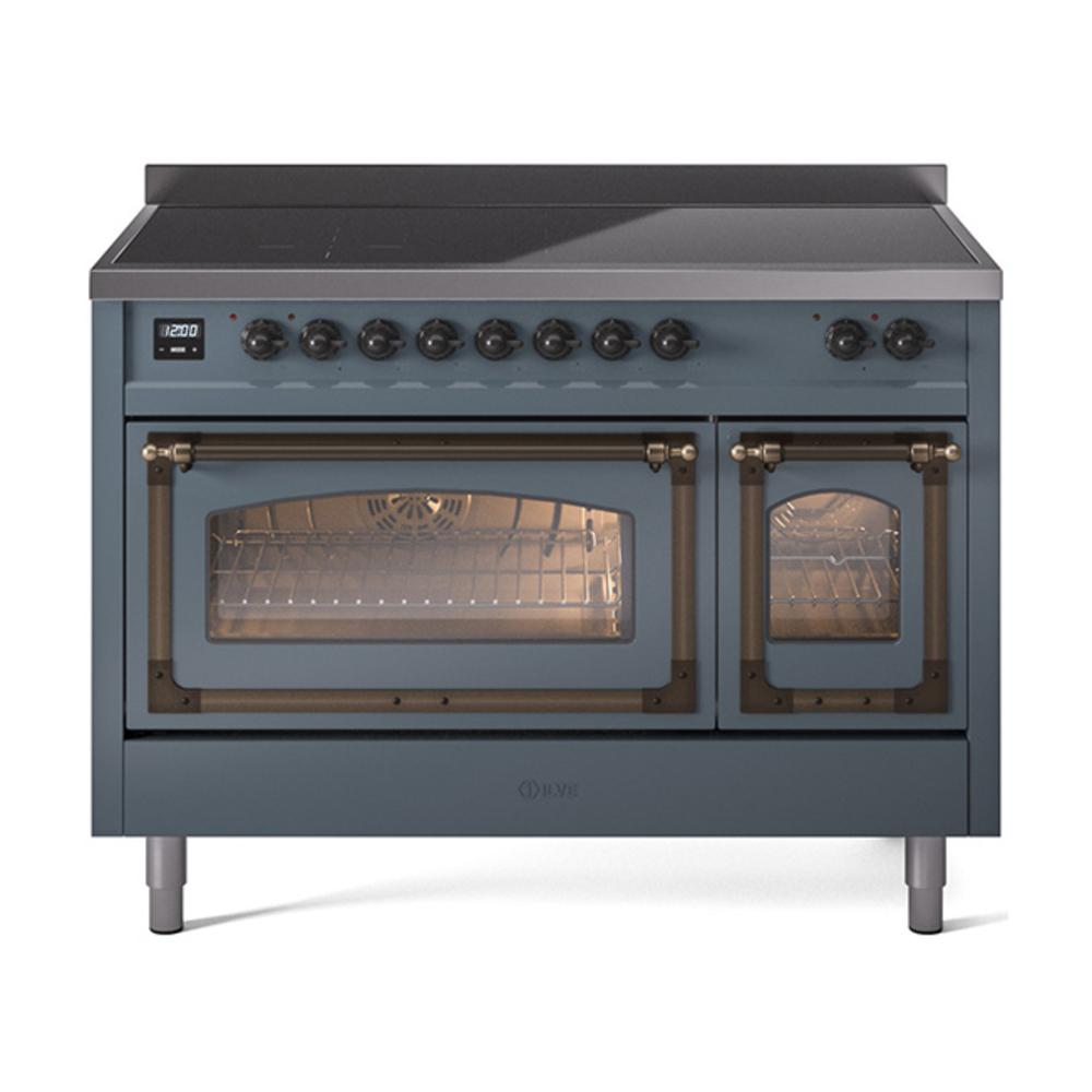 Ilve UNI486NMPBGB Ilve Uni486Nmpbgb Nostalgie Ii Noblesse 48" Induction Range (Triple Glass Door, Blue Grey, Burnished)