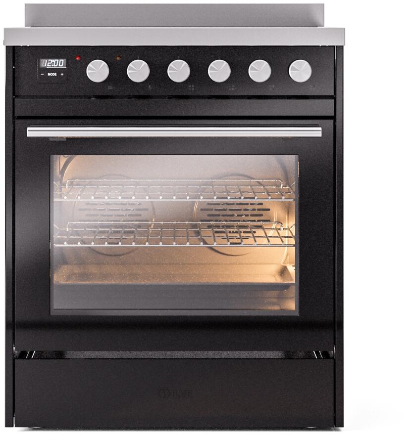 Ilve UPI304WMPBK Professional Plus Ii 30 Inch Electric Freestanding Range In Glossy Black With Trim