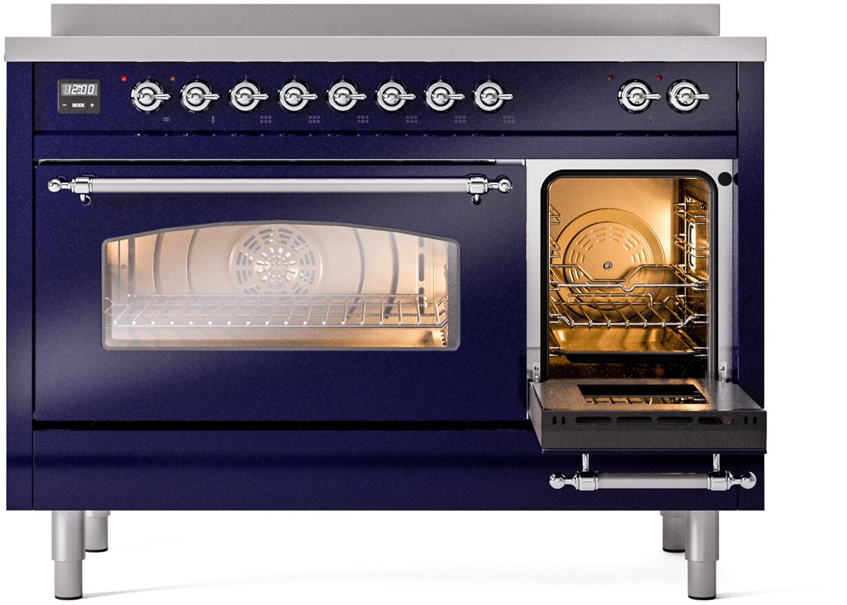 Ilve UPI486NMPMBC Nostalgie Ii 48 Inch Electric Freestanding Range In Blue With Chrome Trim