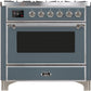 Ilve UM09FDNS3BGCLP Majestic Ii 36 Inch Dual Fuel Liquid Propane Freestanding Range In Blue Grey With Chrome Trim