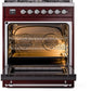 Ilve UP30NMPBUCLP Nostalgie Ii 30 Inch Dual Fuel Liquid Propane Freestanding Range In Burgundy With Chrome Trim