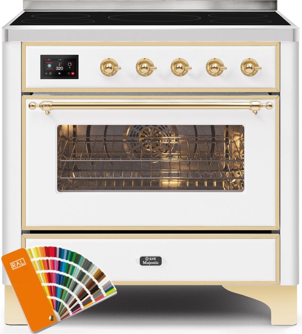 Ilve UMI09NS3RAG Majestic Ii 36 Inch Electric Freestanding Range In Custom Ral Color With Brass Trim