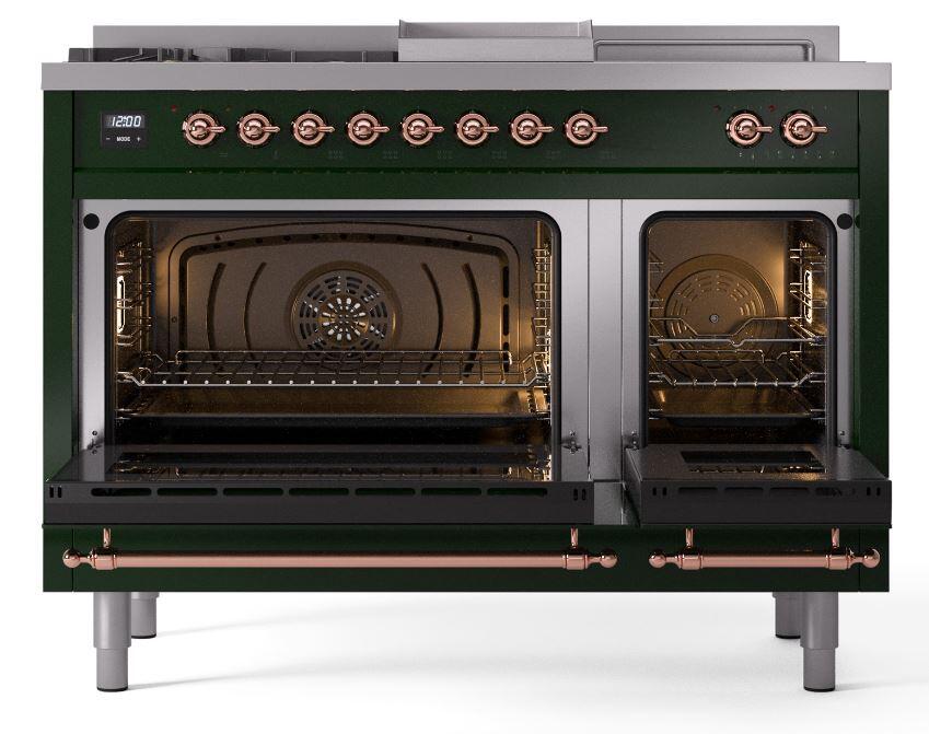 Ilve UP48FSNMPEGP Nostalgie Ii 48 Inch Dual Fuel Natural Gas Freestanding Range In Emerald Green With Copper Trim