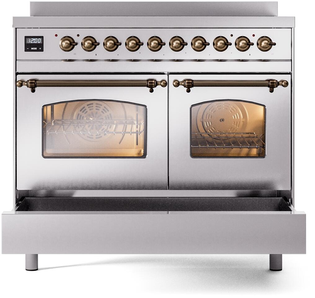 Ilve UPDI406NMPSSB Nostalgie Ii 40 Inch Electric Freestanding Range In Stainless Steel With Bronze Trim