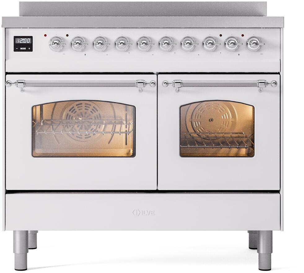 Ilve UPDI406NMPWHC Nostalgie Ii 40 Inch Electric Freestanding Range In White With Chrome Trim