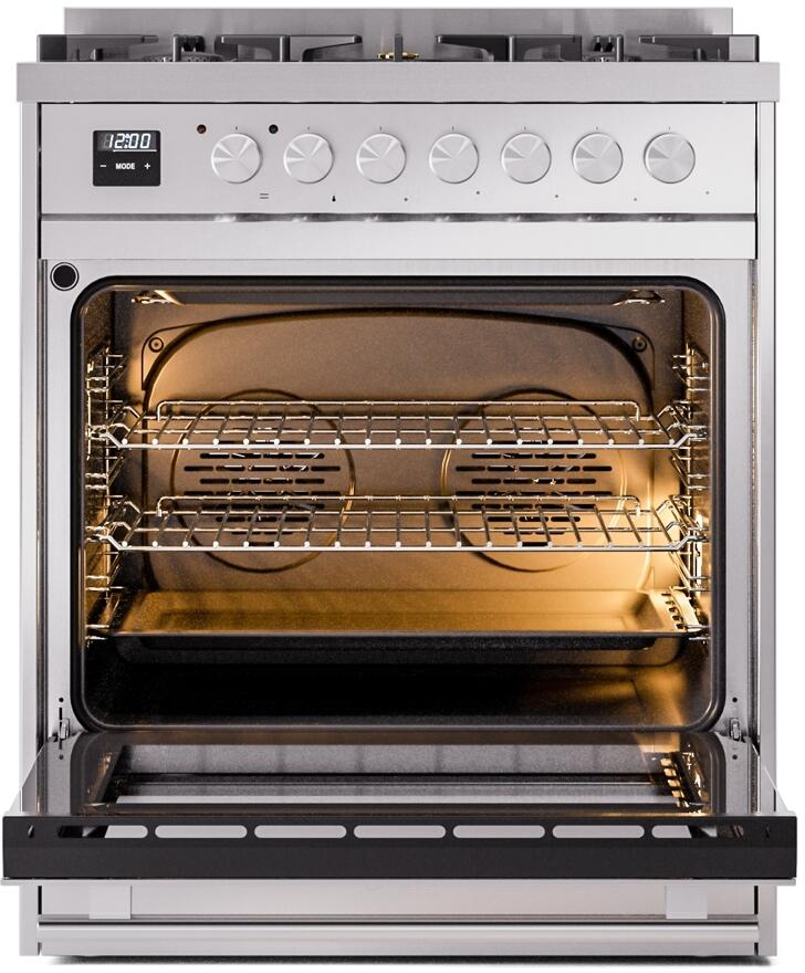 Ilve UP30WMPSS Professional Plus Ii 30 Inch Dual Fuel Natural Gas Freestanding Range In Stainless Steel With Trim