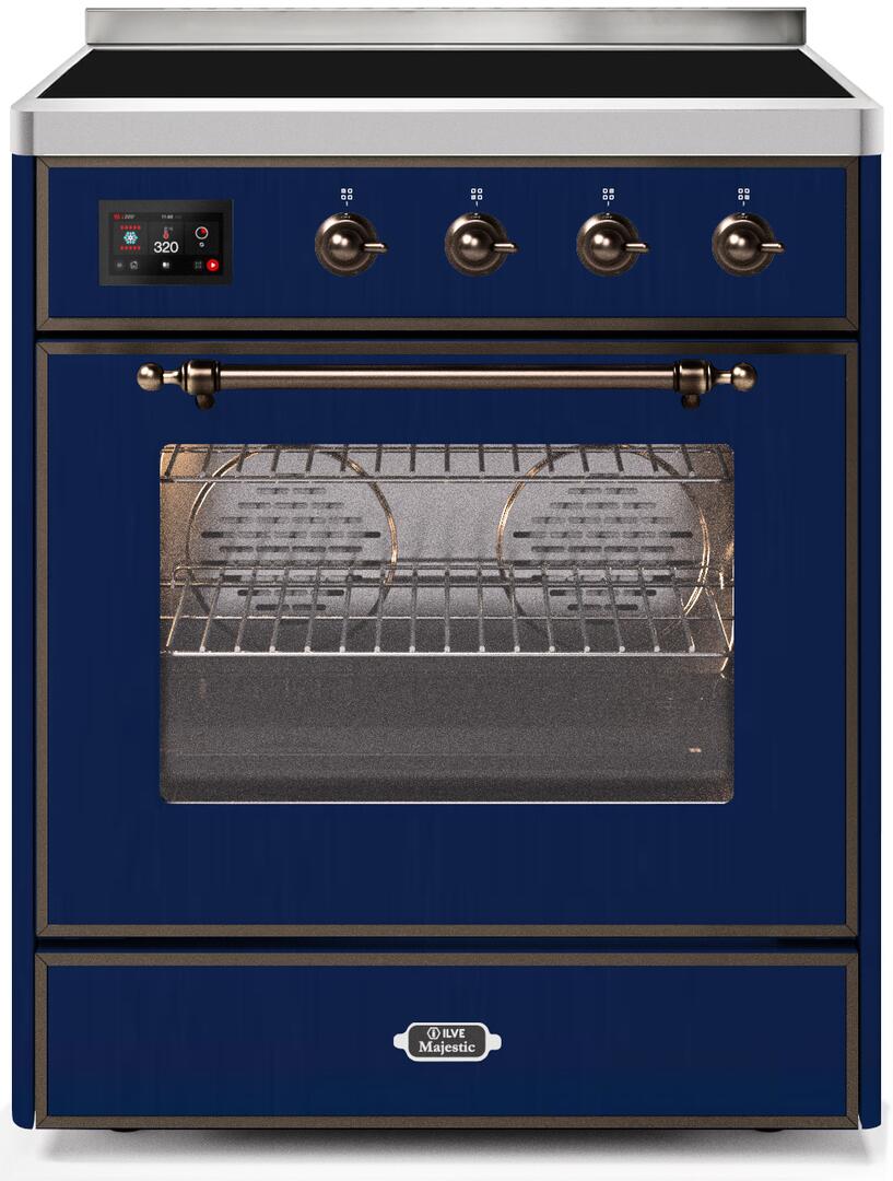 Ilve UMI30NE3MBB Majestic Ii 30 Inch Electric Freestanding Range In Blue With Bronze Trim