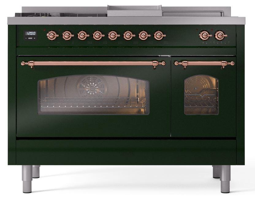 Ilve UP48FSNMPEGP Nostalgie Ii 48 Inch Dual Fuel Natural Gas Freestanding Range In Emerald Green With Copper Trim